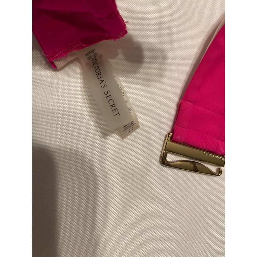 Victoria's Secret 32C Swim Top Push up Bra Bling Gold Studs hotie halter Pink - Picture 3 of 4